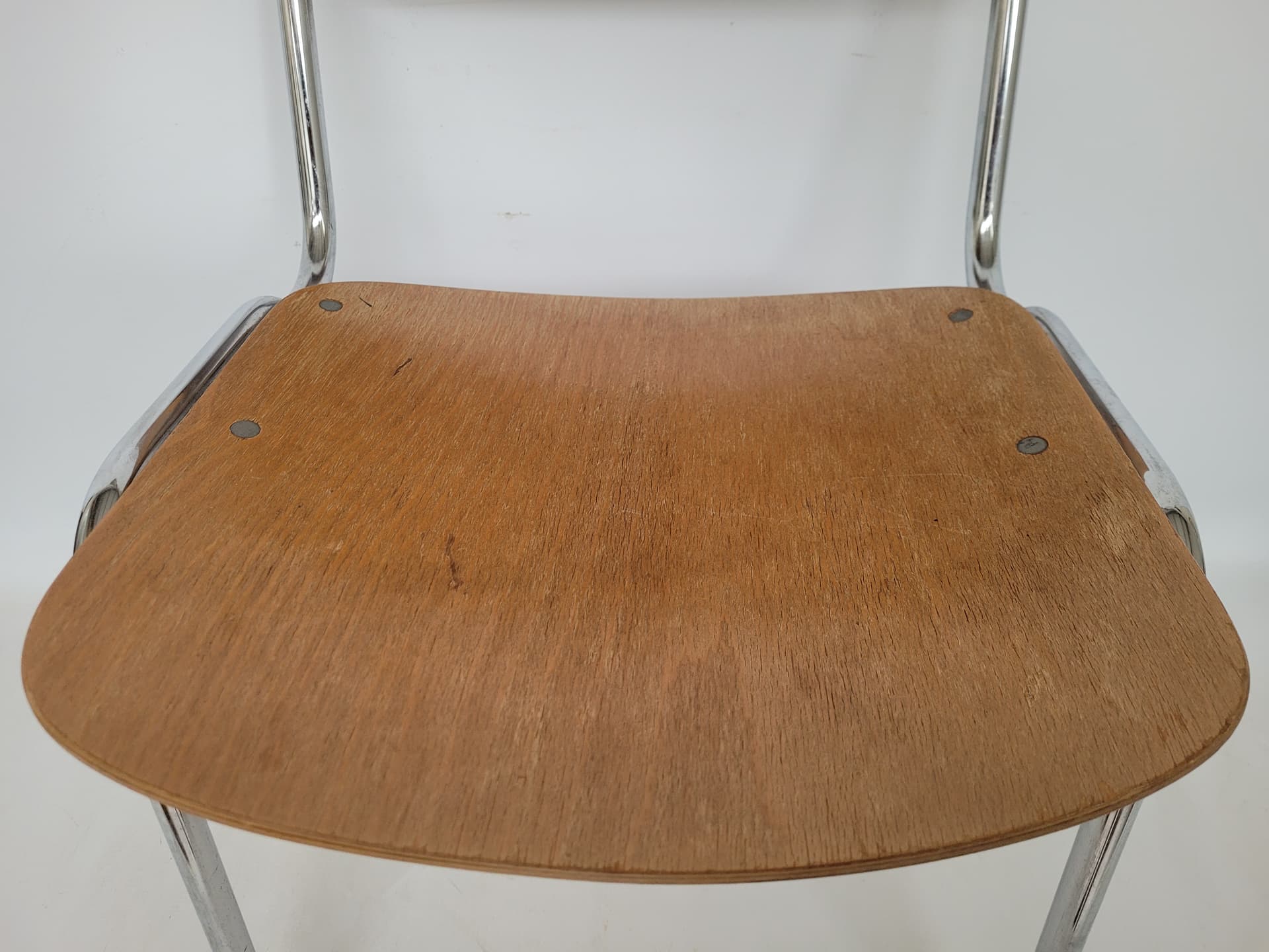 Krzesło Bauhaus, sklejka brązowa, metal srebrny, Thonet, lata 70. - 368713