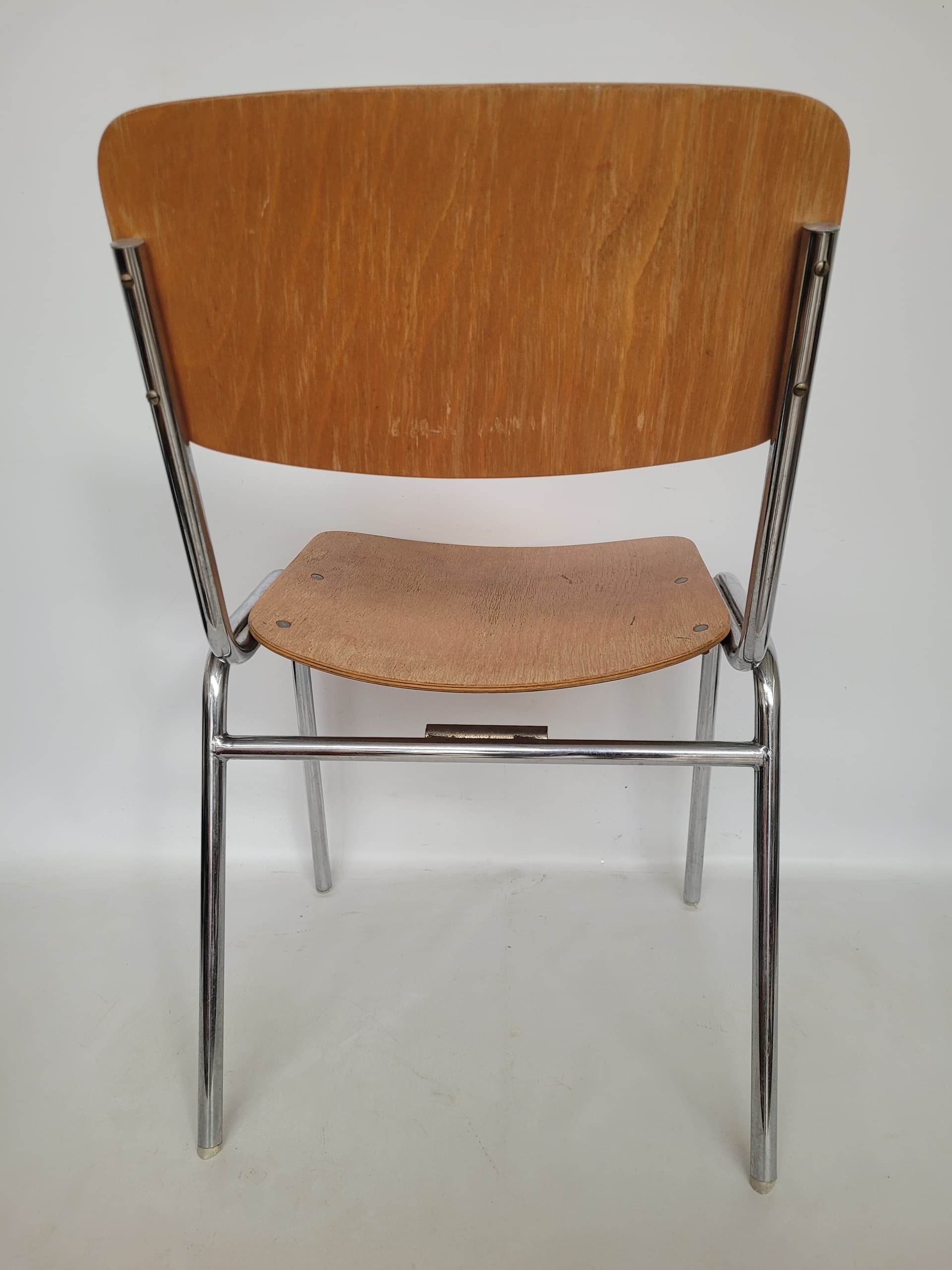 Krzesło Bauhaus, sklejka brązowa, metal srebrny, Thonet, lata 70. - 368722