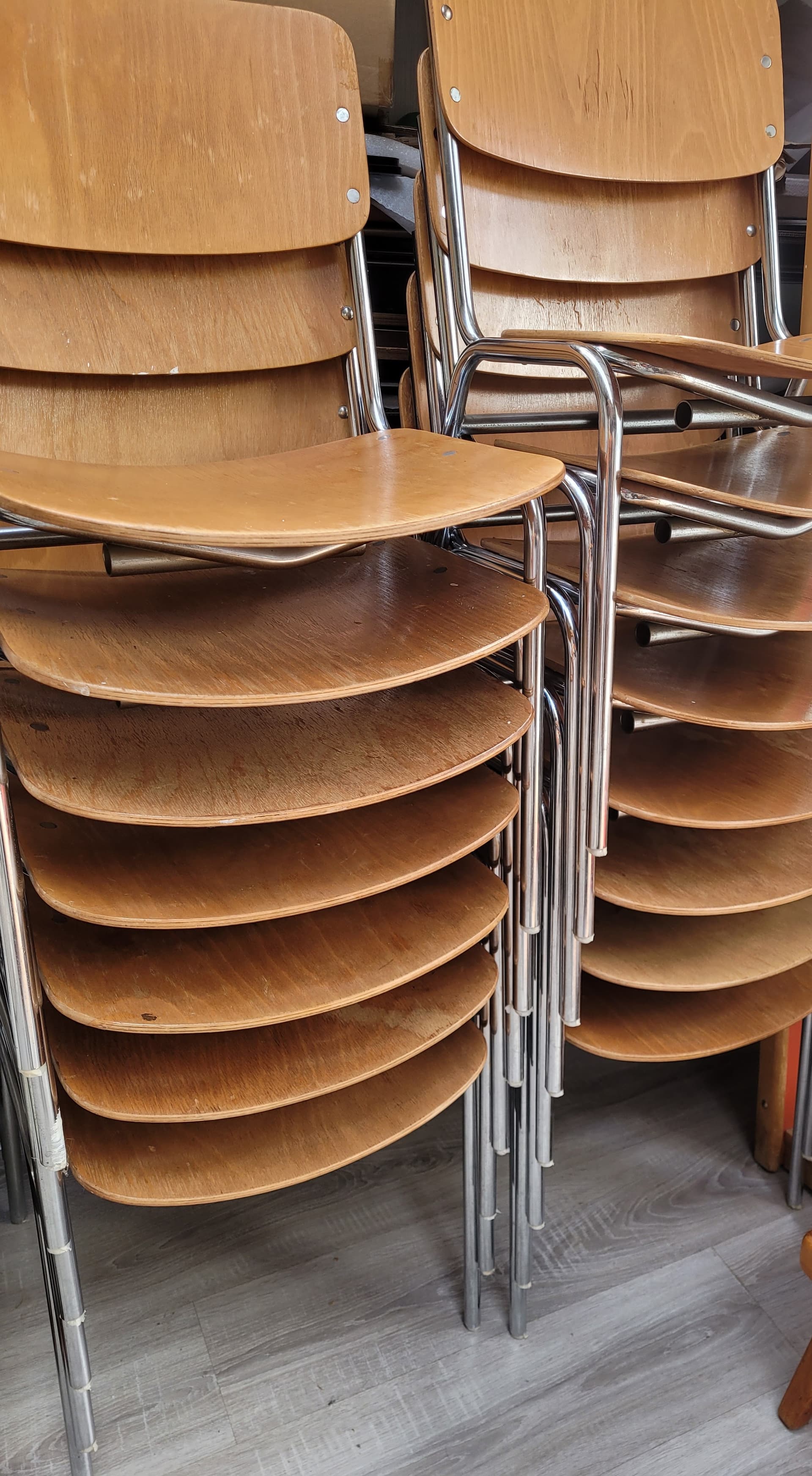 Krzesło Bauhaus, sklejka brązowa, metal srebrny, Thonet, lata 70. - 368720