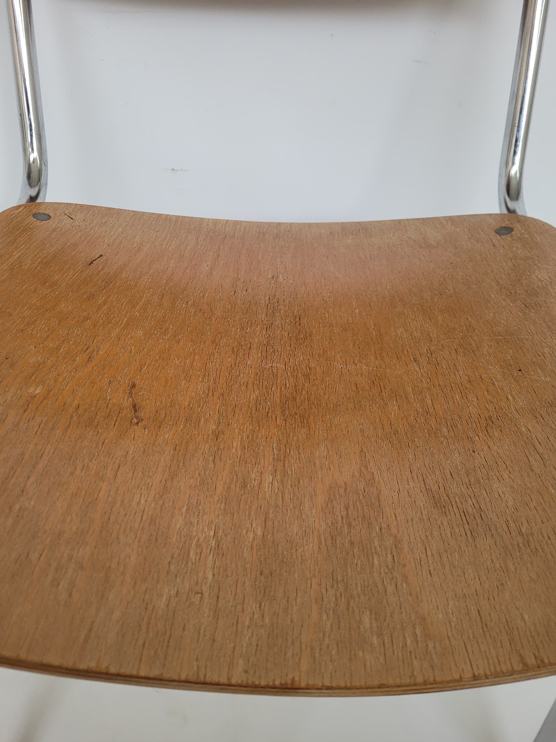 Krzesło Bauhaus, sklejka brązowa, metal srebrny, Thonet, lata 70. - 368723