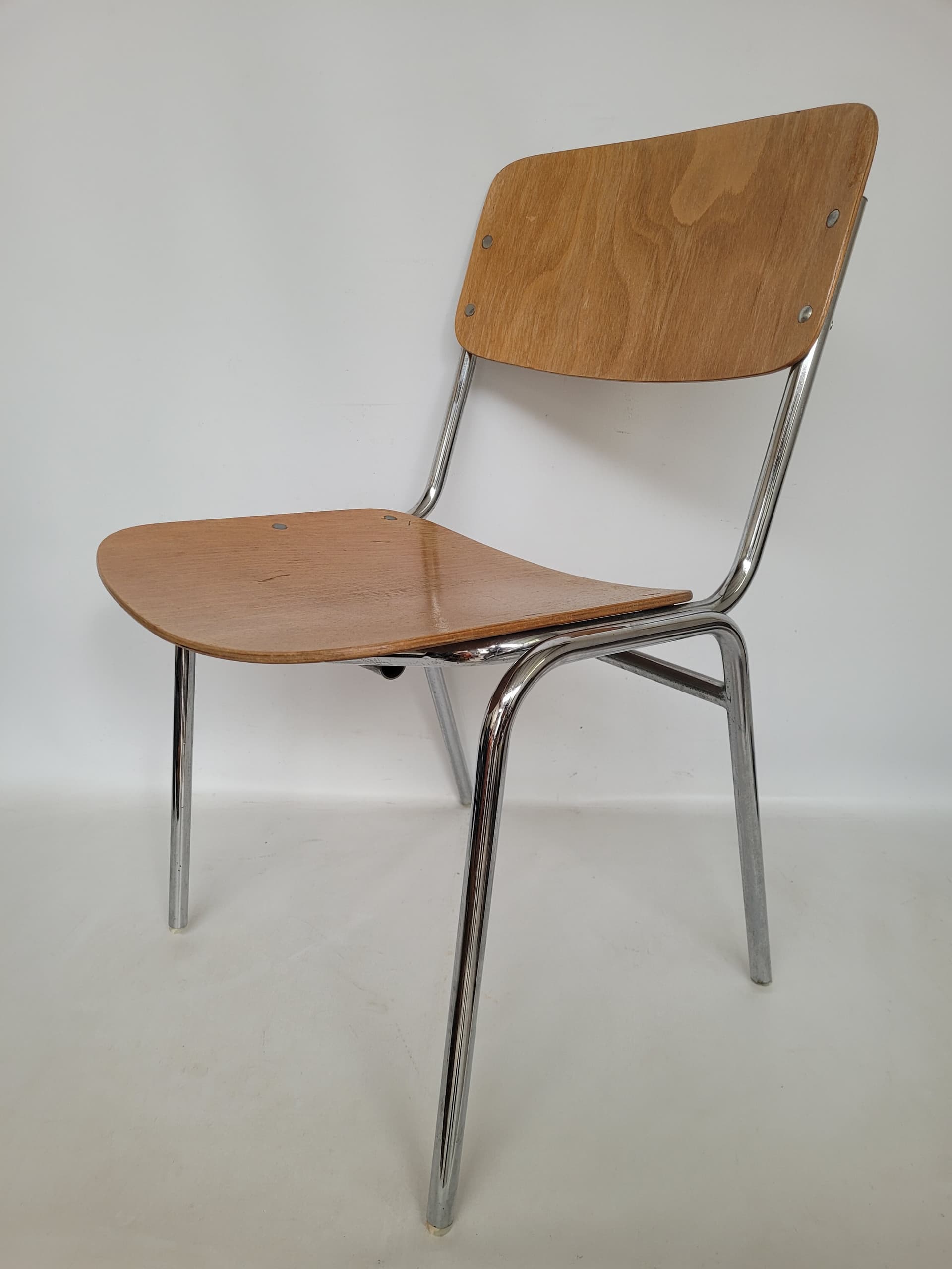 Krzesło Bauhaus, sklejka brązowa, metal srebrny, Thonet, lata 70. - 368718