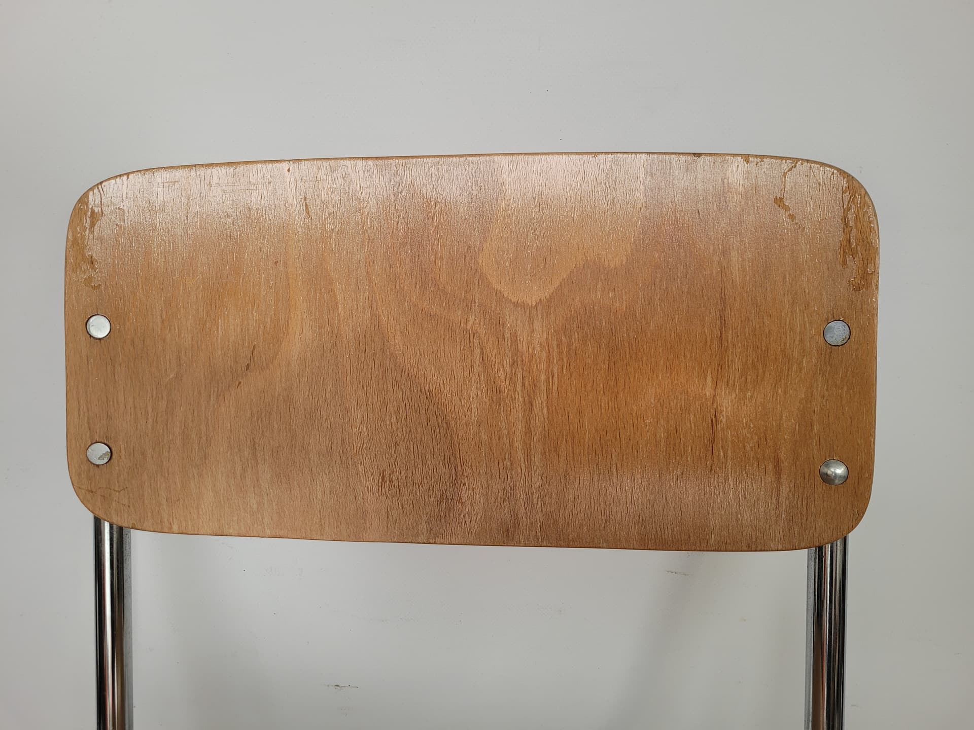 Krzesło Bauhaus, sklejka brązowa, metal srebrny, Thonet, lata 70. - 368714