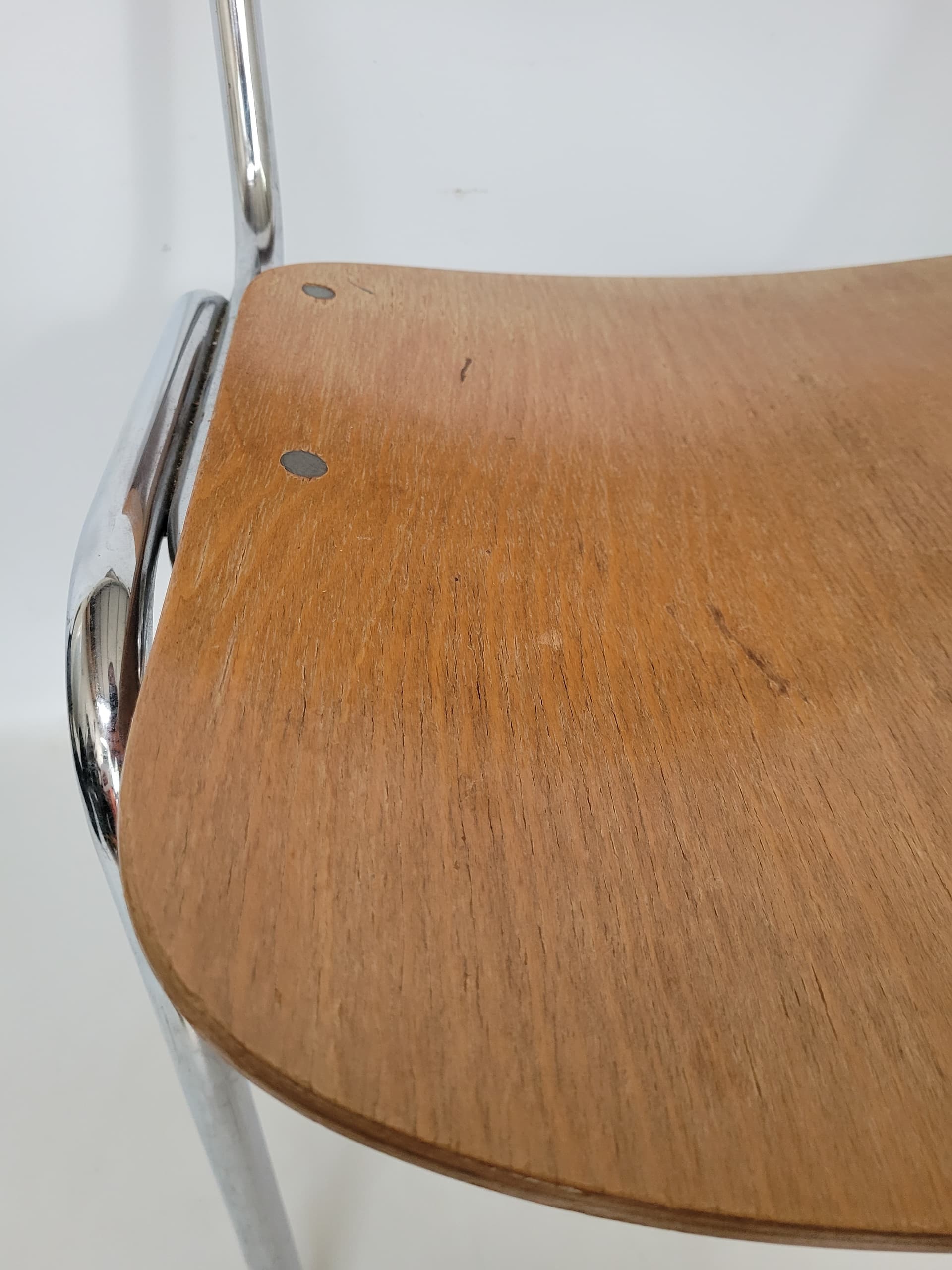 Krzesło Bauhaus, sklejka brązowa, metal srebrny, Thonet, lata 70. - 368717