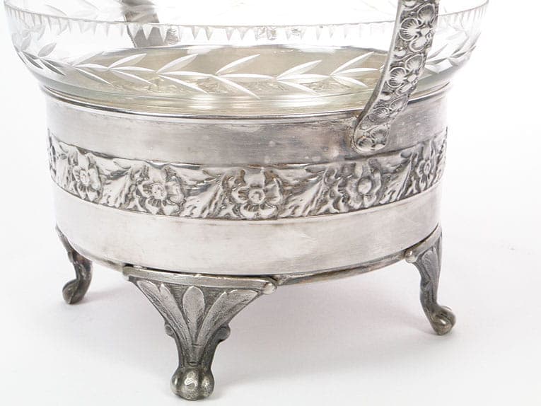 Cukiernica Art déco, srebrny mosiądz, kryształ przezroczysty, Bracia Henneberg, Polska, lata 30. - 368797