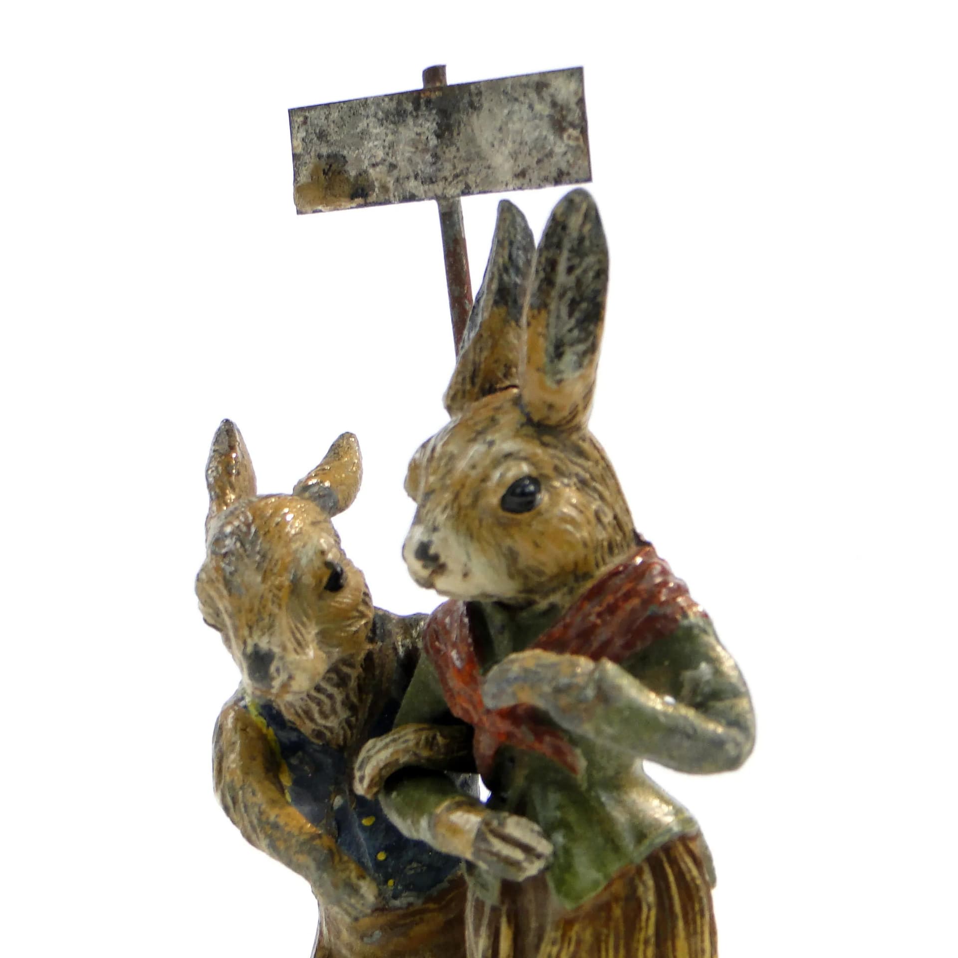 Figurka pary zająców, folkowa, multikolor, cyna, Austria, początek XX w. - 26788