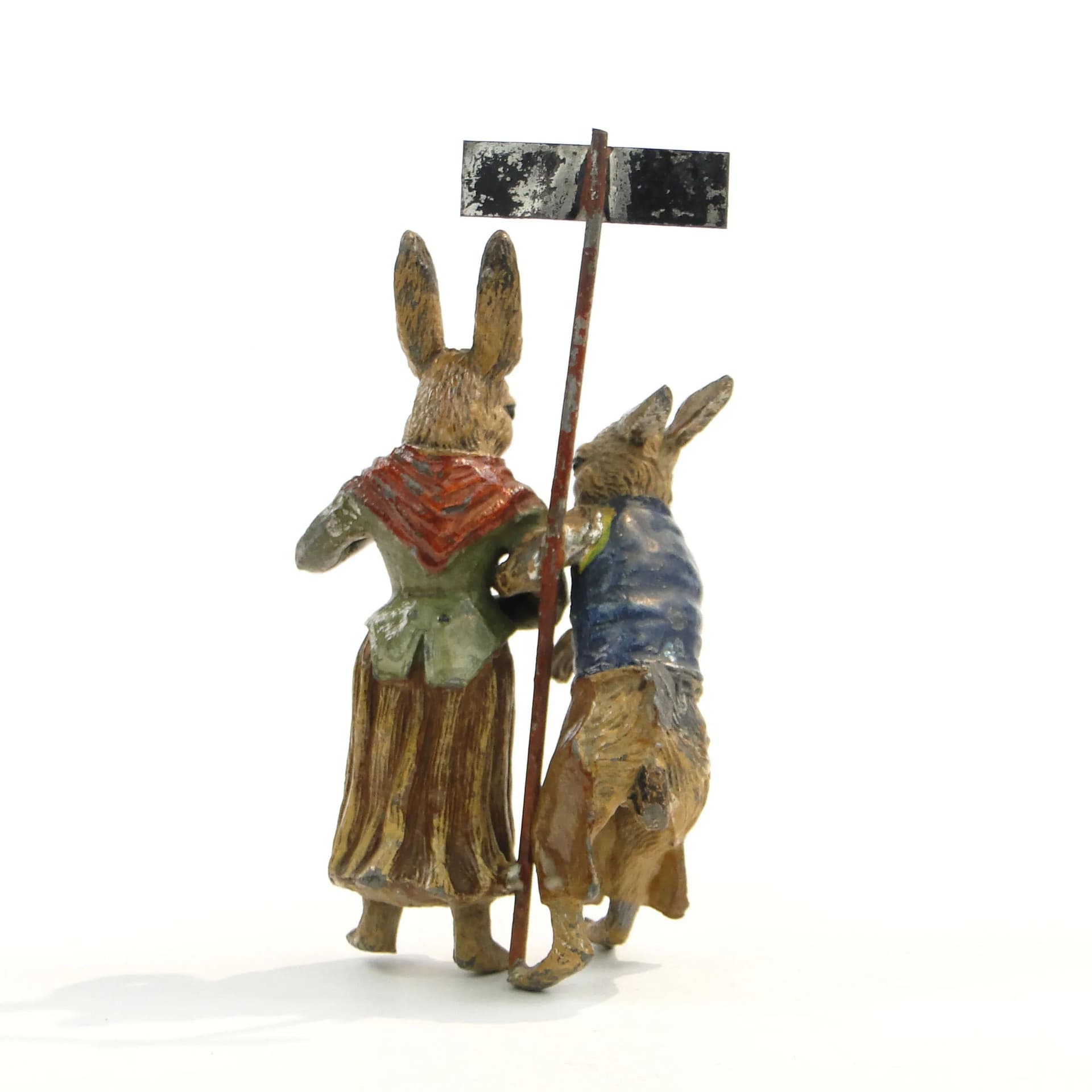 Figurka pary zająców, folkowa, multikolor, cyna, Austria, początek XX w. - 26790