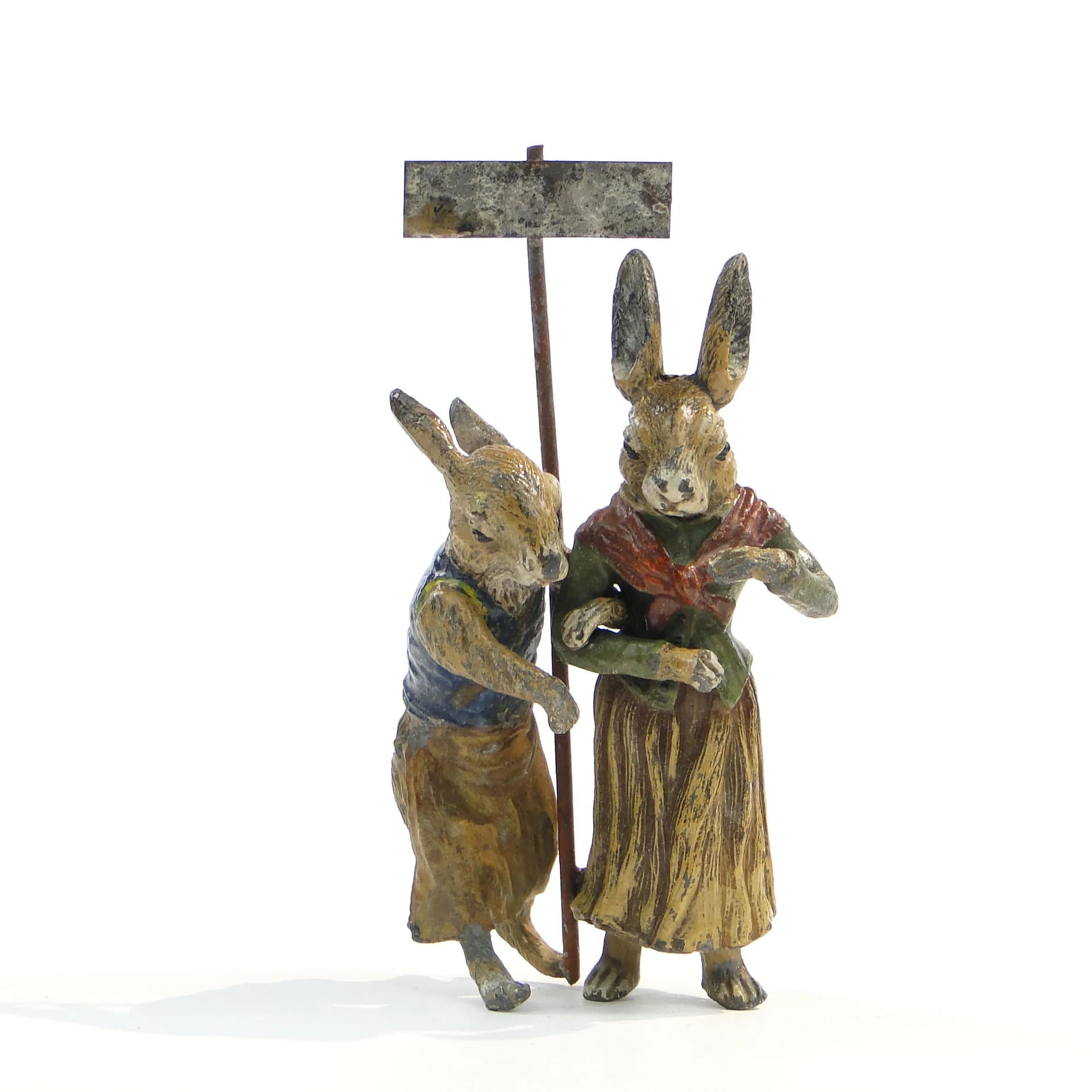 Figurka pary zająców, folkowa, multikolor, cyna, Austria, początek XX w. - 26789