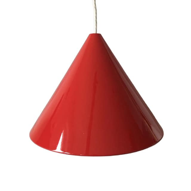 Pendant lamp, red lacquered aluminium, by A. Jacobsen, Louis Poulsen, Denmark, 1990s. - DIMENSION