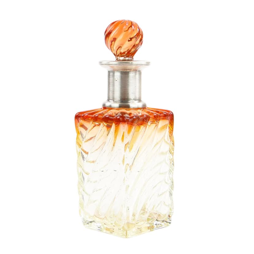 Flakon perfum secesyjny, kryształ pomarańczowy, srebro, Baccarat, Francja, początek XX w.