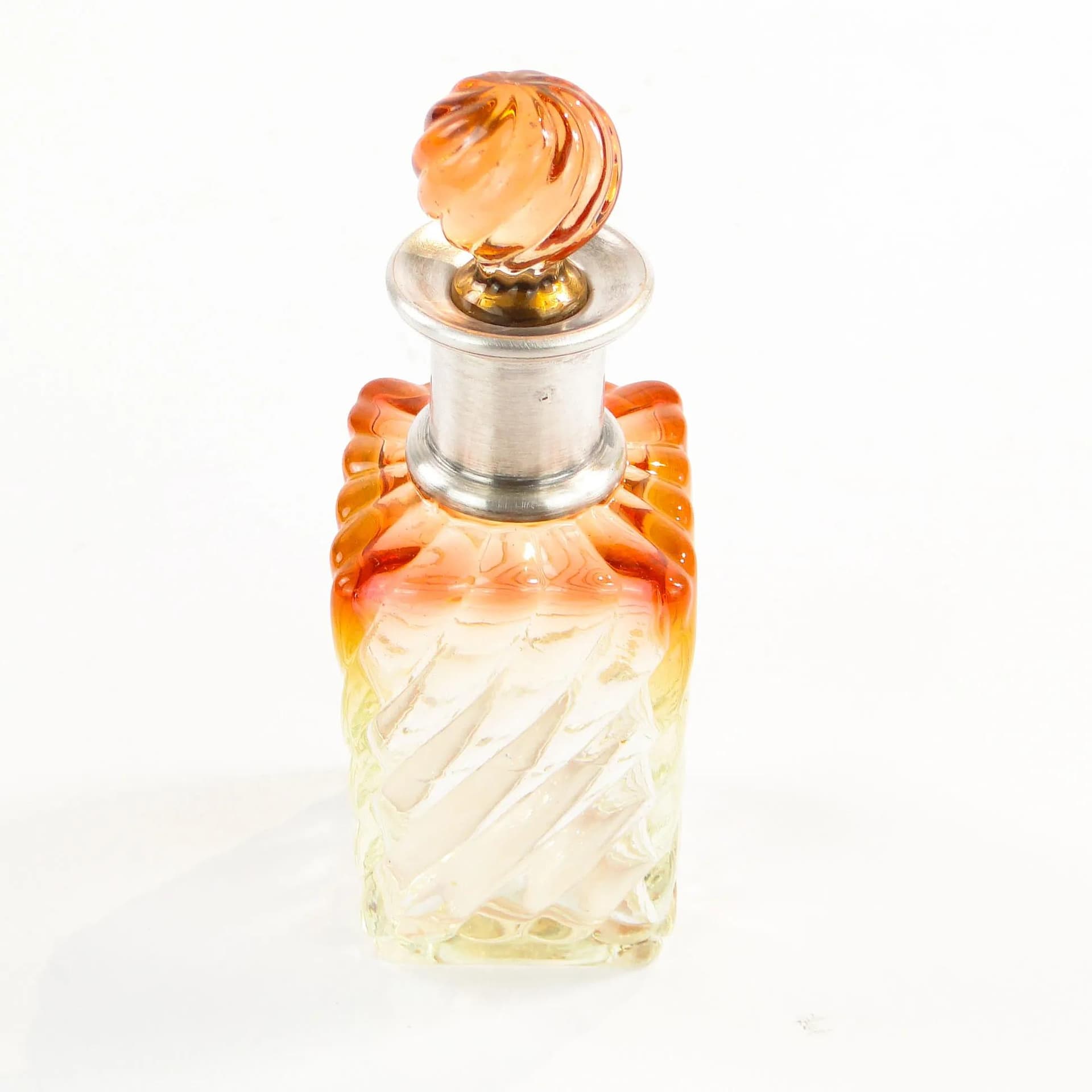 Flakon perfum secesyjny, kryształ pomarańczowy, srebro, Baccarat, Francja, początek XX w. - 368989