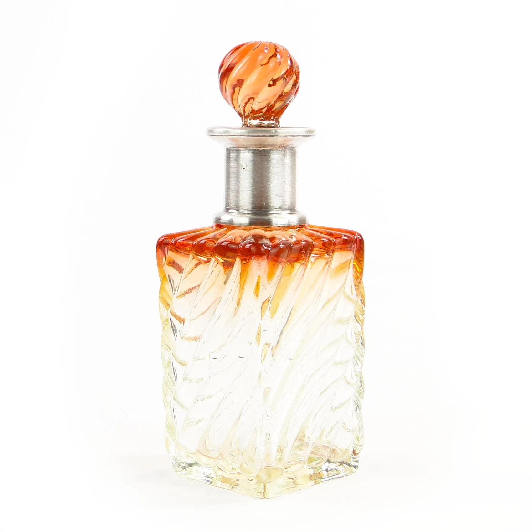 Flakon perfum secesyjny, kryształ pomarańczowy, srebro, Baccarat, Francja, początek XX w. - 368986