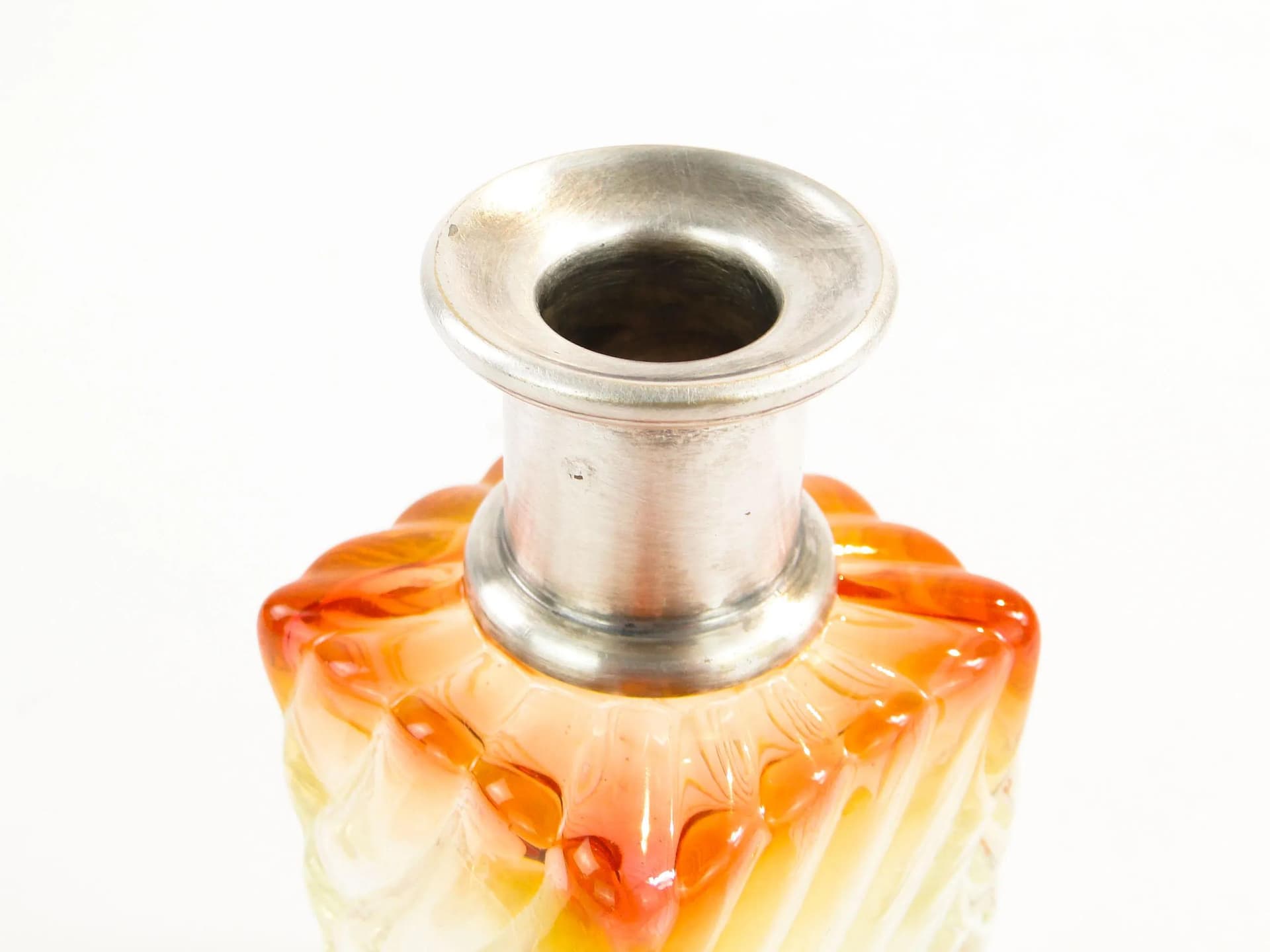 Flakon perfum secesyjny, kryształ pomarańczowy, srebro, Baccarat, Francja, początek XX w. - 368993
