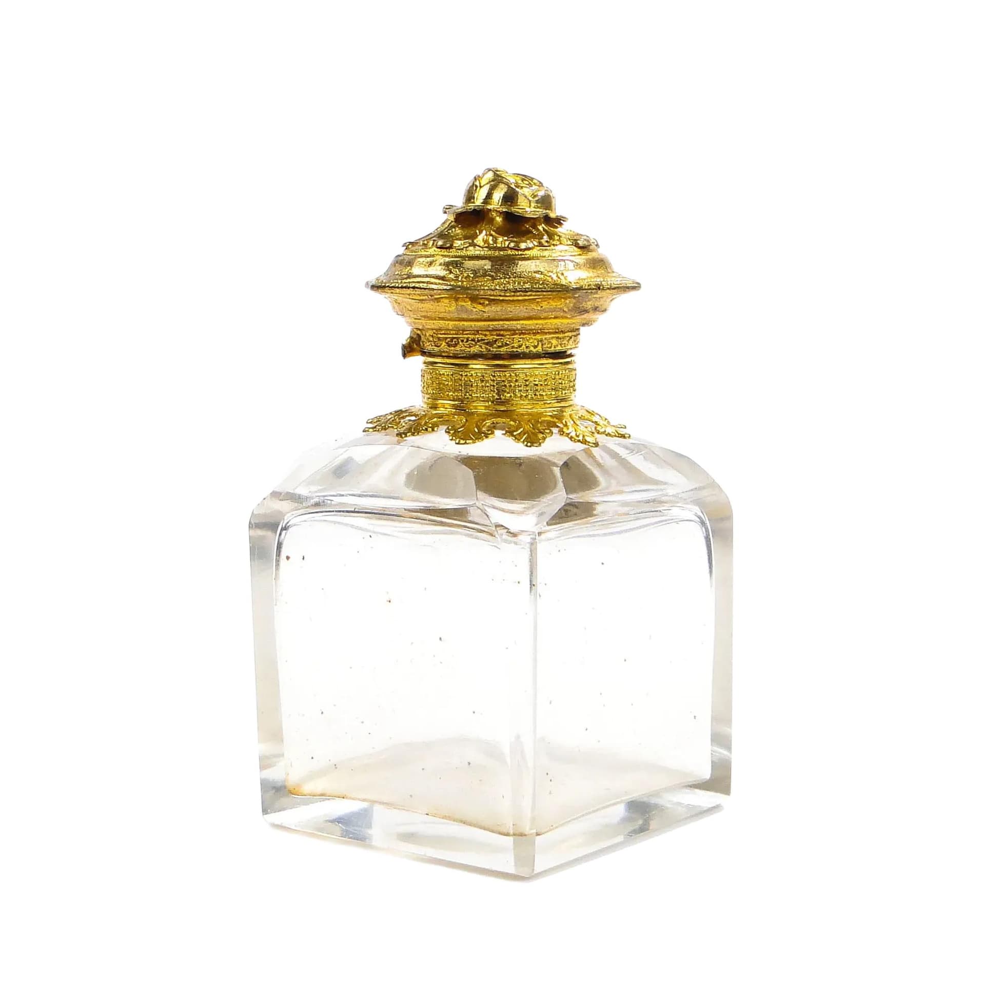Flakon na perfumy, styl Ludwika Filipa, kryształ przezroczysty, metal złocony, Francja, XIX w.