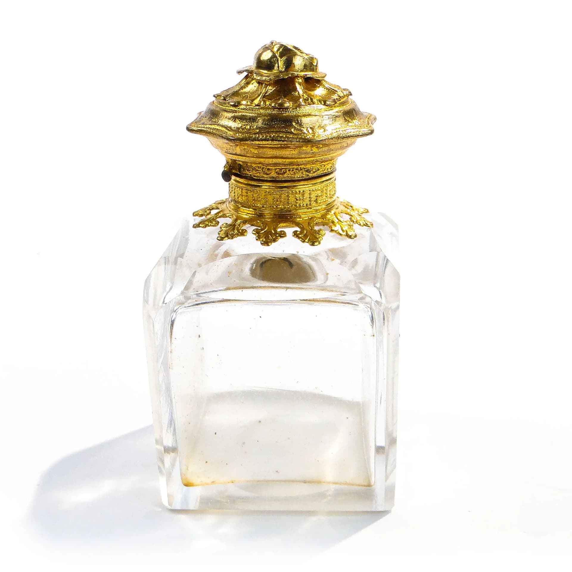 Flakon na perfumy, styl Ludwika Filipa, kryształ przezroczysty, metal złocony, Francja, XIX w. - 369041