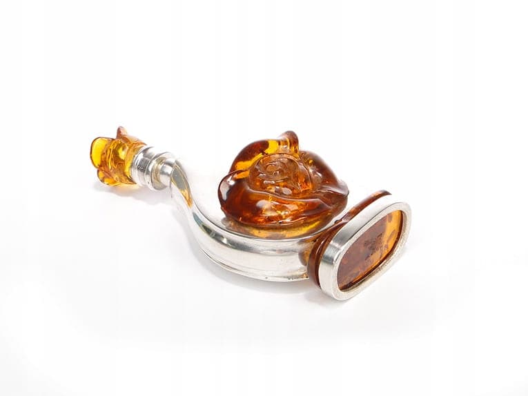 Flakon na perfumy, srebro srebrny, bursztyn złoty, Polska, lata 70. - 369053