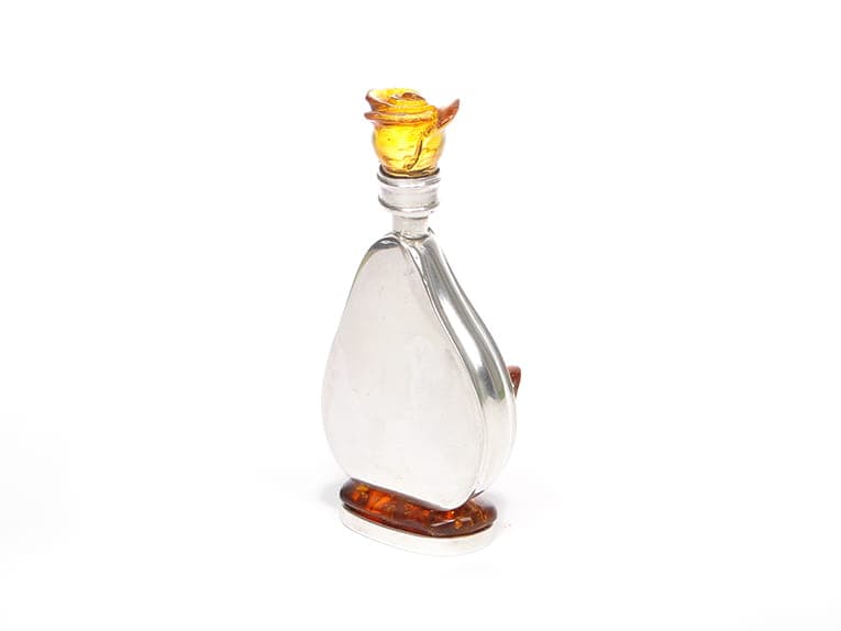 Flakon na perfumy, srebro srebrny, bursztyn złoty, Polska, lata 70. - 369051