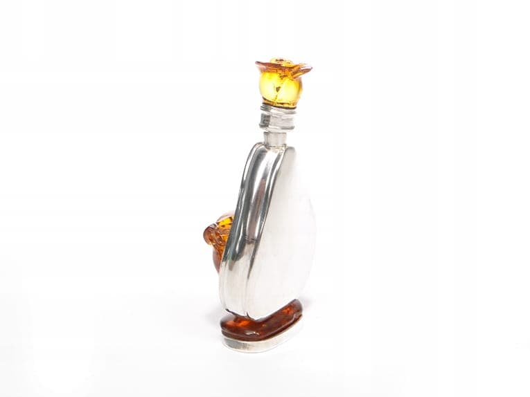 Flakon na perfumy, srebro srebrny, bursztyn złoty, Polska, lata 70. - 369049