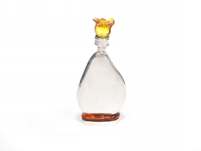 Flakon na perfumy, srebro srebrny, bursztyn złoty, Polska, lata 70. - 369050