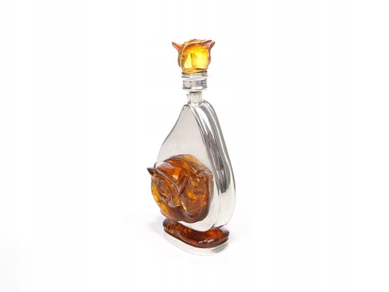 Flakon na perfumy, srebro srebrny, bursztyn złoty, Polska, lata 70. - 369046