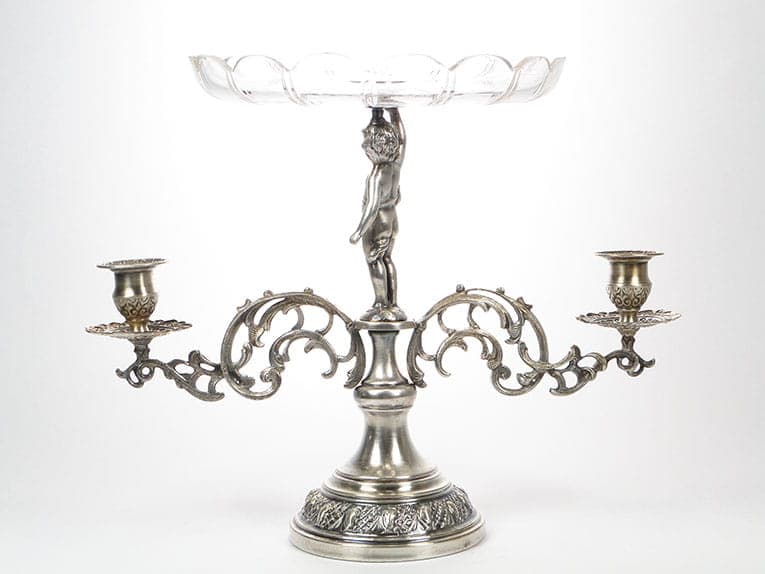 Patera figuralna, srebrny, mosiądz platerowany, cyna, kryształ, Polska, początek XX w. - 369086