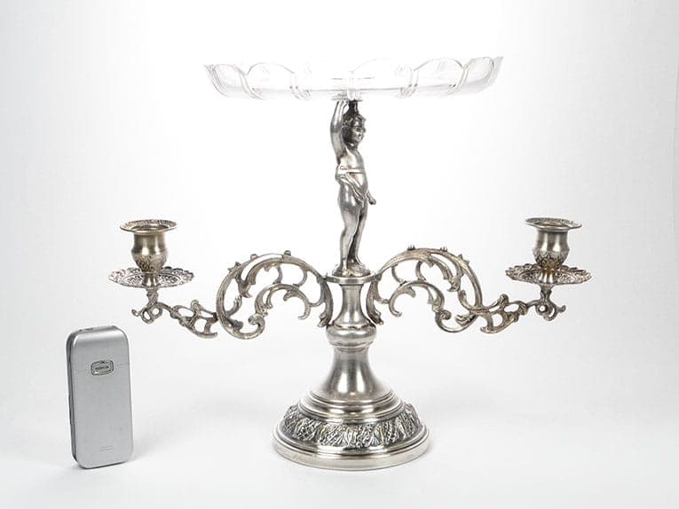 Patera figuralna, srebrny, mosiądz platerowany, cyna, kryształ, Polska, początek XX w. - 369089