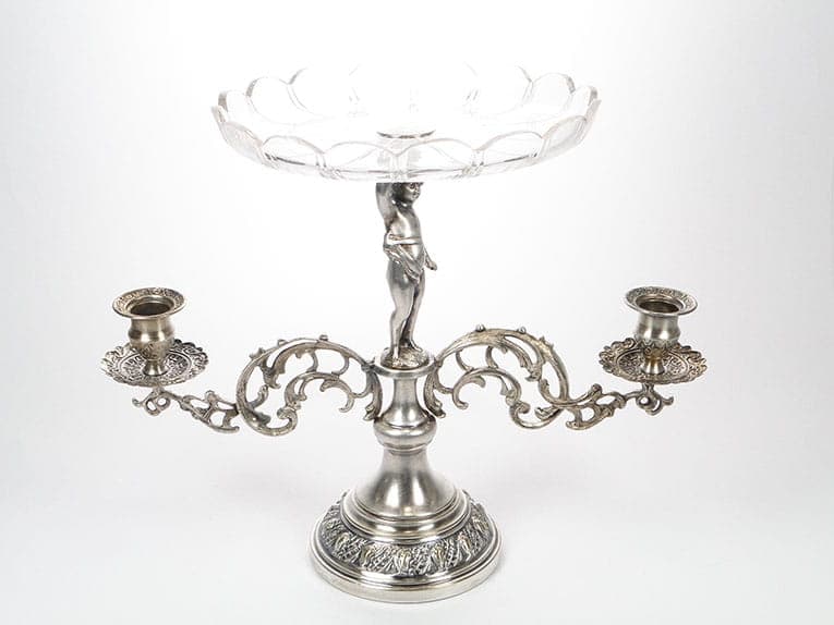 Patera figuralna, srebrny, mosiądz platerowany, cyna, kryształ, Polska, początek XX w. - 369088