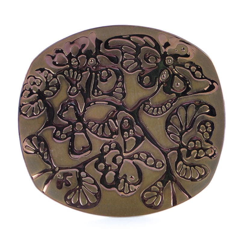 Patera dekoracyjna, porcelit brązowy fioletowy, proj. L. Kowalska, K. Kowalski, Zakłady Porcelitu Stołowego Tułowice, Polska, lata 60.
