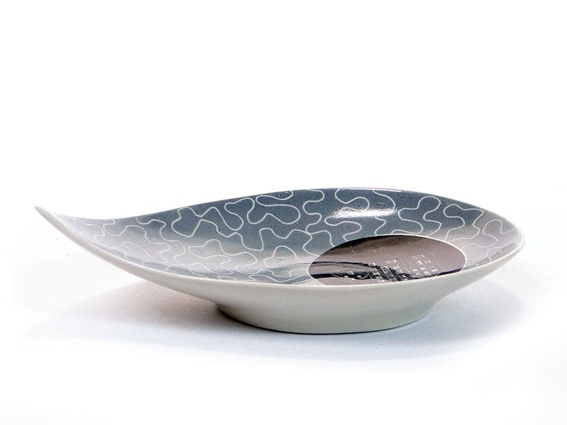 Patera listek, szary biały czarny, porcelana, Chodzież, Polska, lata 60. - 369310