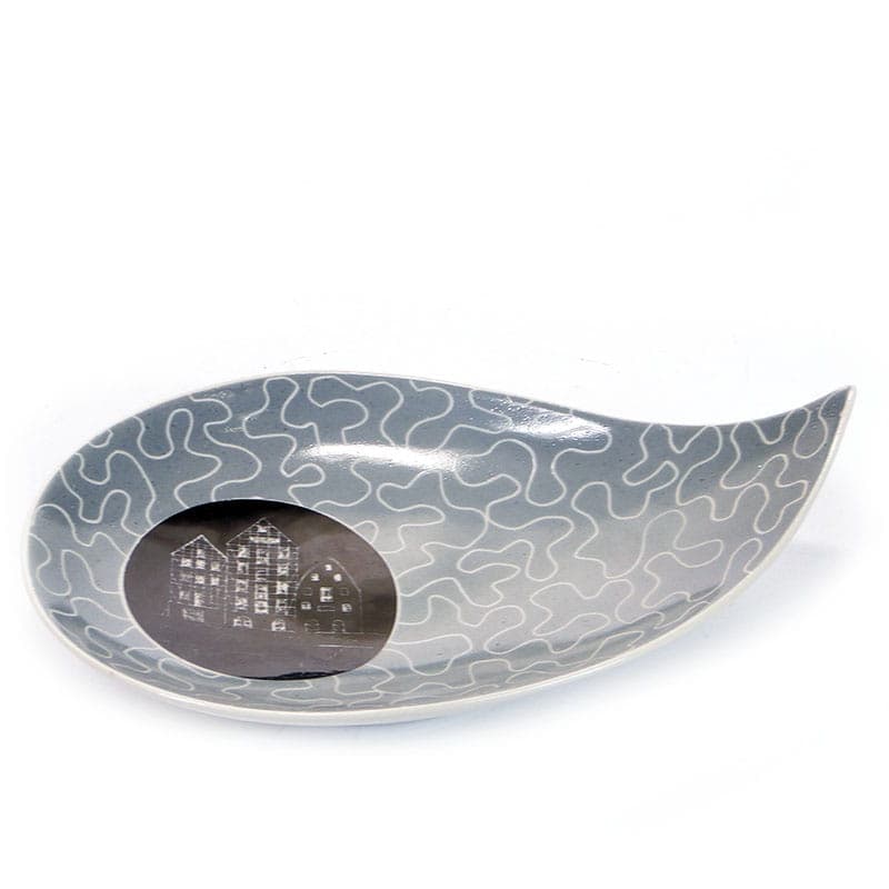 Patera listek, szary biały czarny, porcelana, Chodzież, Polska, lata 60. - 369308