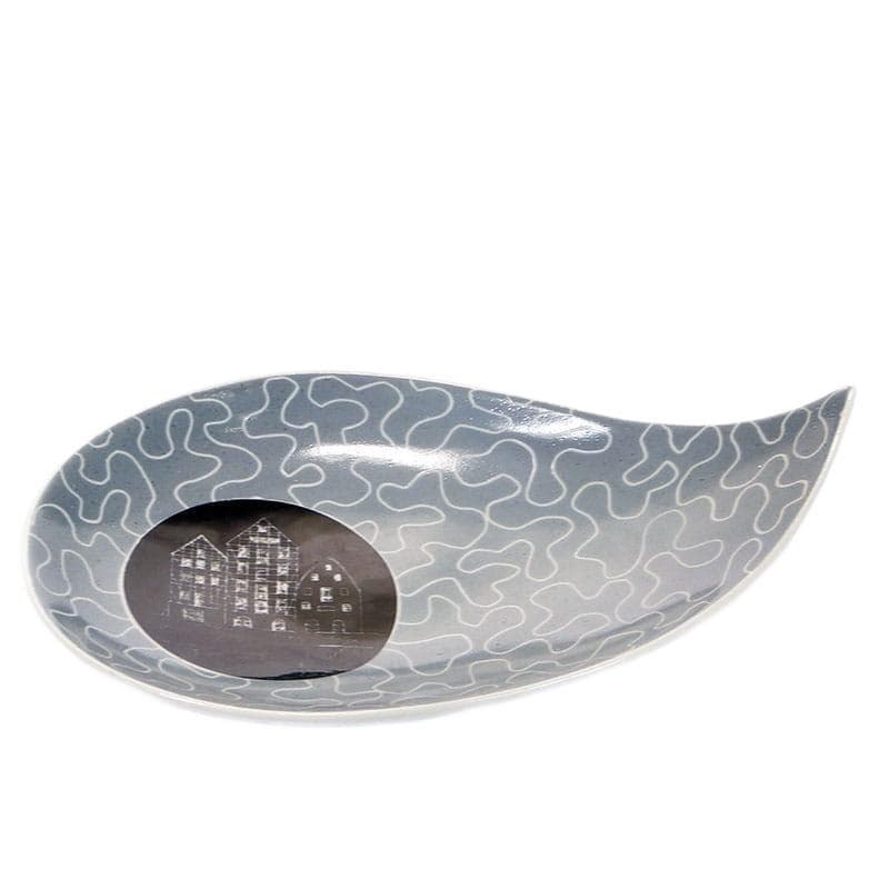 Patera listek, szary biały czarny, porcelana, Chodzież, Polska, lata 60.