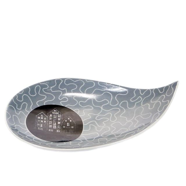 Patera listek, szary biały czarny, porcelana, Chodzież, Polska, lata 60. - WYMIARY