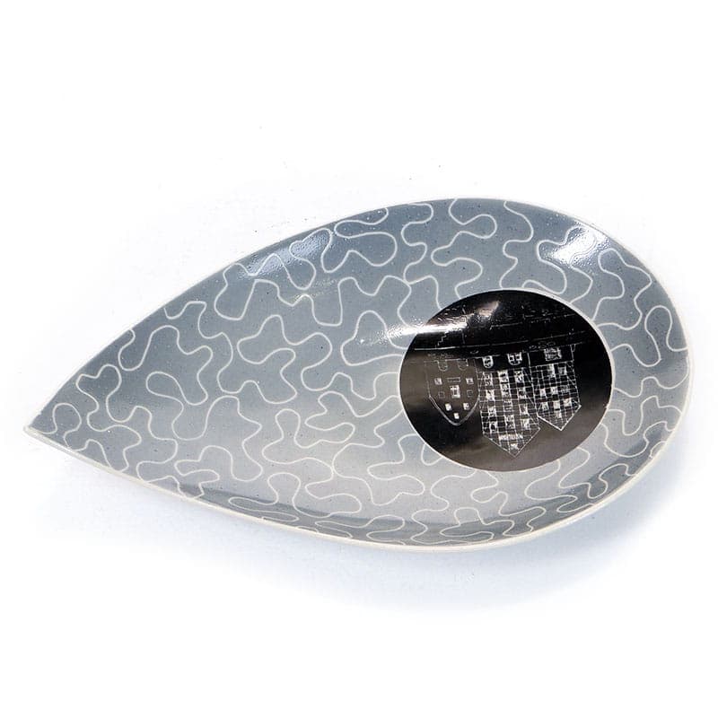 Patera listek, szary biały czarny, porcelana, Chodzież, Polska, lata 60. - 369313