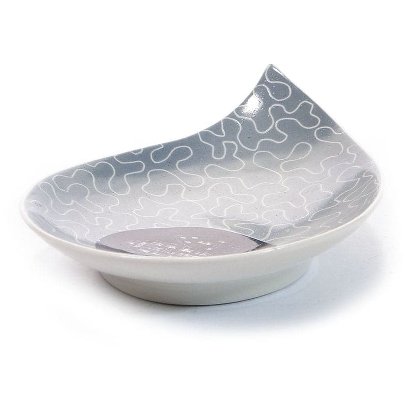 Patera listek, szary biały czarny, porcelana, Chodzież, Polska, lata 60. - 369312