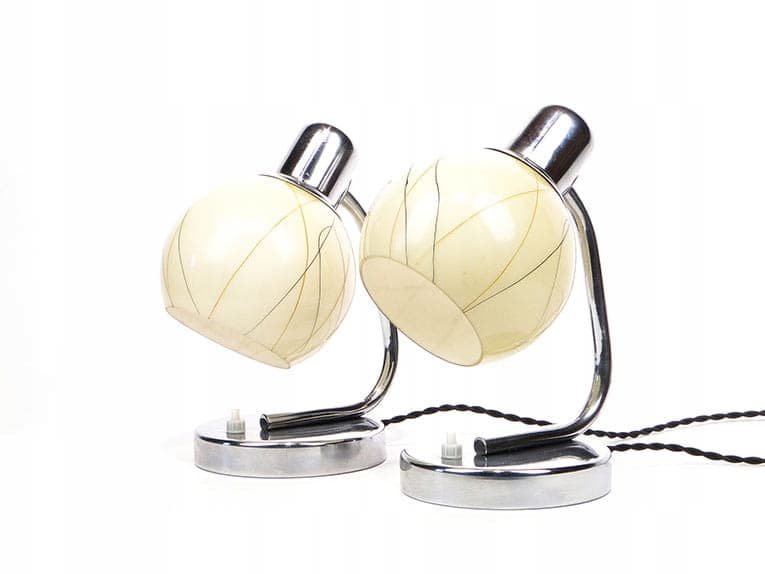 Para lamp stołowych New Look, szkło ecru, stal chromowana, Republika Czeska, lata 60. - 369349