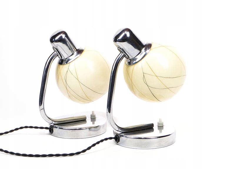 Para lamp stołowych New Look, szkło ecru, stal chromowana, Republika Czeska, lata 60. - 369348