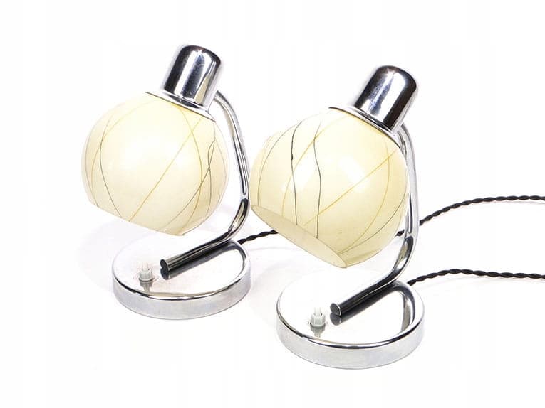 Para lamp stołowych New Look, szkło ecru, stal chromowana, Republika Czeska, lata 60. - 369353