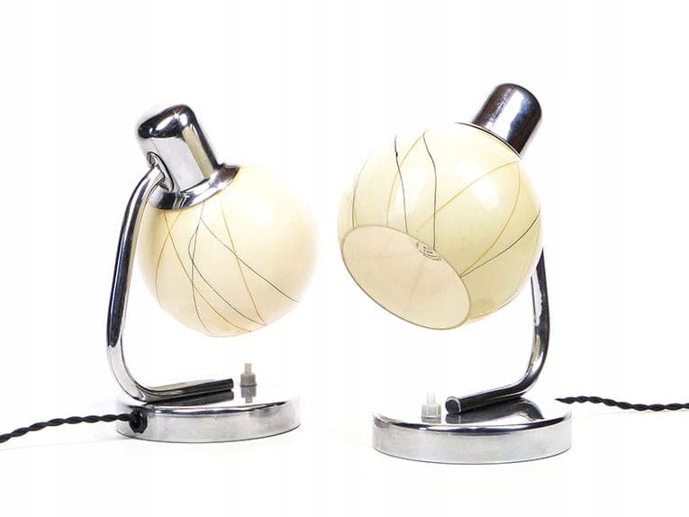 Para lamp stołowych New Look, szkło ecru, stal chromowana, Republika Czeska, lata 60. - 369346
