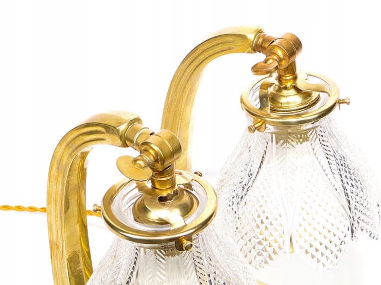 Para lamp stołowych, secesja, mosiądz złoty, kryształ przezroczysty, Austria, początek XX w. - 369363