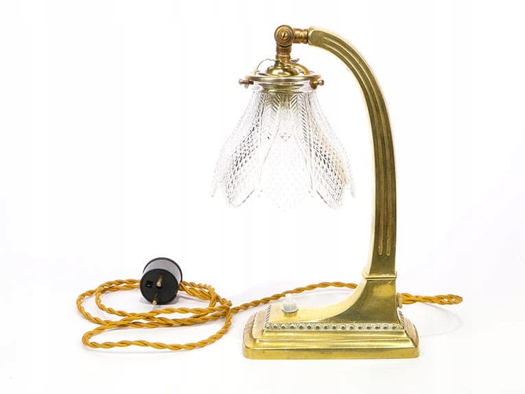 Para lamp stołowych, secesja, mosiądz złoty, kryształ przezroczysty, Austria, początek XX w. - 369359