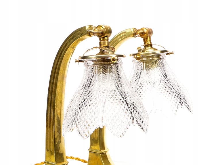 Para lamp stołowych, secesja, mosiądz złoty, kryształ przezroczysty, Austria, początek XX w. - 369360