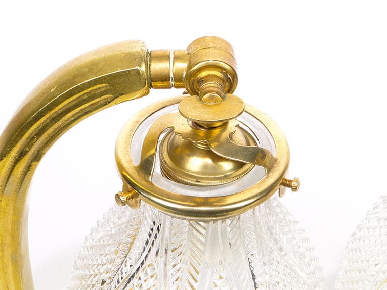 Para lamp stołowych, secesja, mosiądz złoty, kryształ przezroczysty, Austria, początek XX w. - 369357