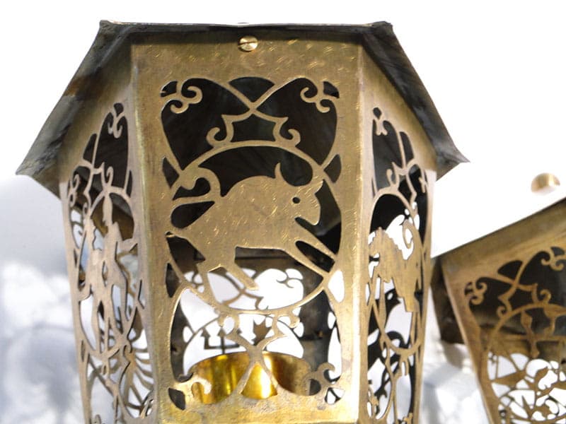 Para kinkietów, znaki zodiaku, mosiądz złoty, Polska, lata 20. - 369402