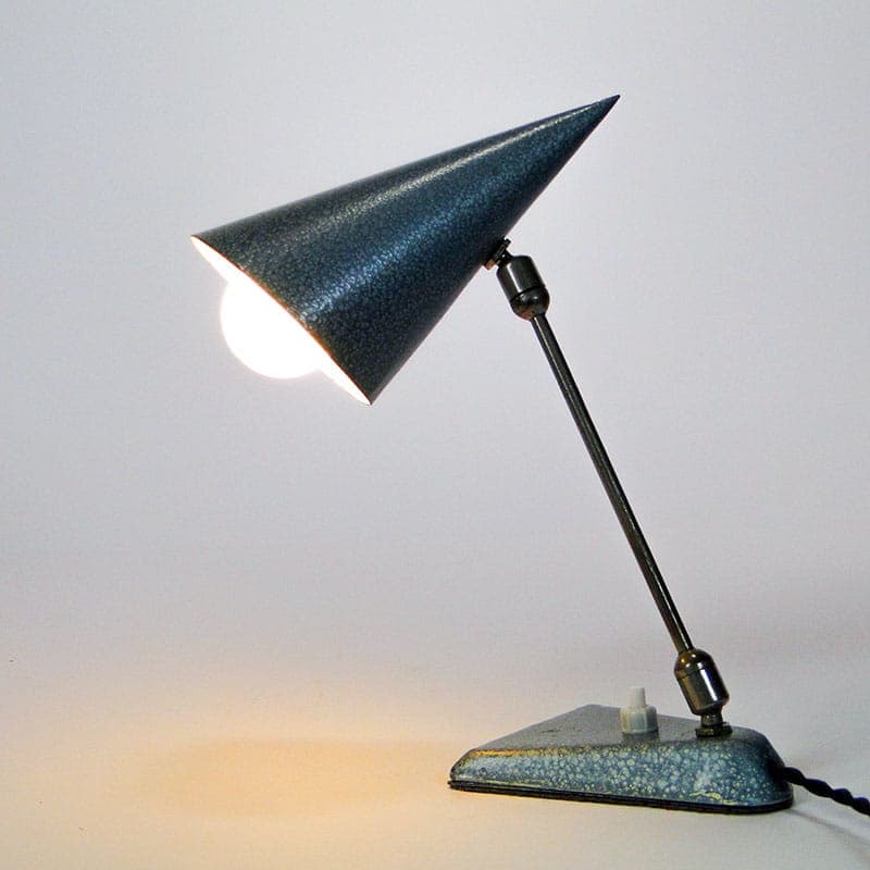 Lampa stołowa Rożek, niebieski, stal lakierowana, stal chromowana, Zakłady Sprzętu Oświetleniowego Zaos, Polska, lata 60. - 369510