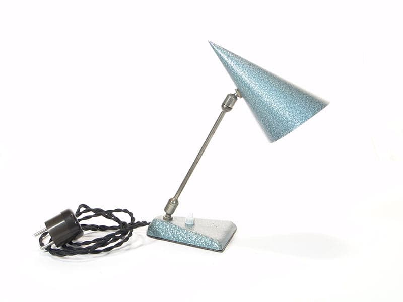 Lampa stołowa Rożek, niebieski, stal lakierowana, stal chromowana, Zakłady Sprzętu Oświetleniowego Zaos, Polska, lata 60. - 369506