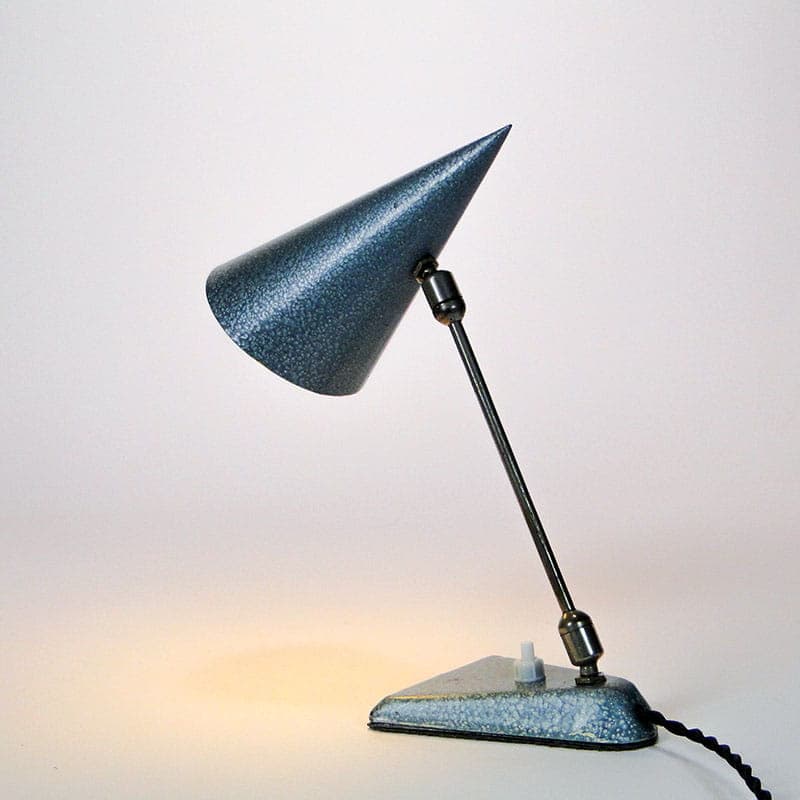 Lampa stołowa Rożek, niebieski, stal lakierowana, stal chromowana, Zakłady Sprzętu Oświetleniowego Zaos, Polska, lata 60. - 369511