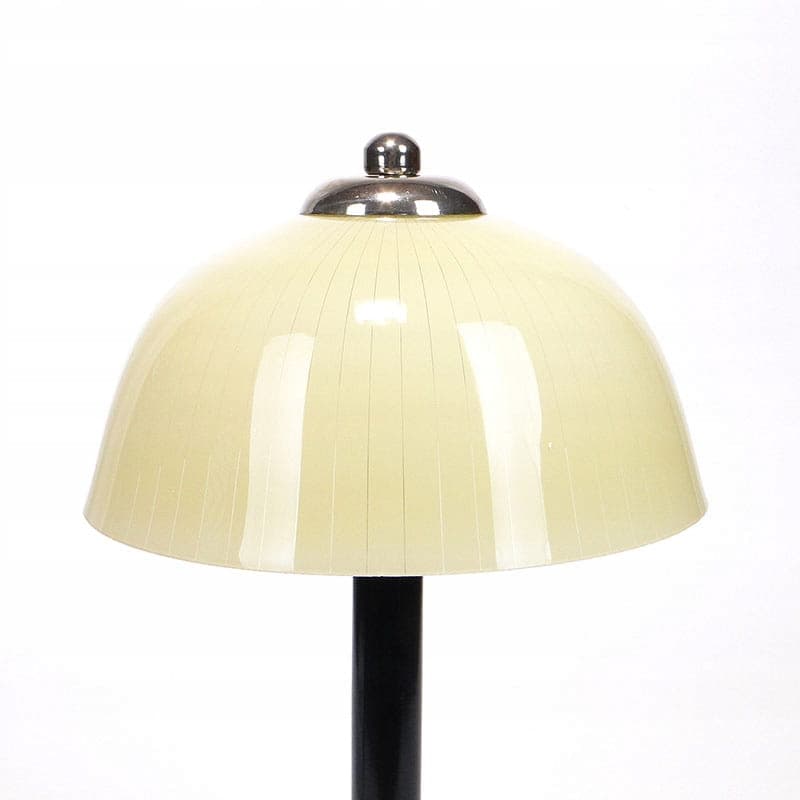 Lampa stołowa Space Age, szkło beżowy, mosiądz chromowany srebrny, bakelit czarny, Polska, lata 50. - 369554