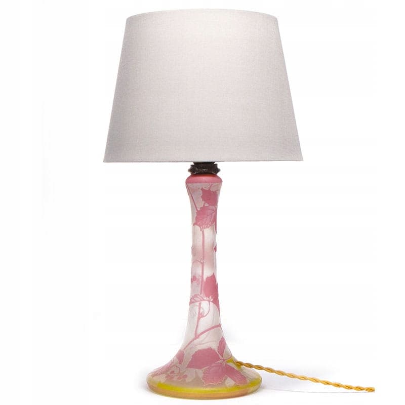 Lampa stołowa Daum Nancy, szkło kameliowe różowy biały żółty, Francja, początek XX w. - 369582