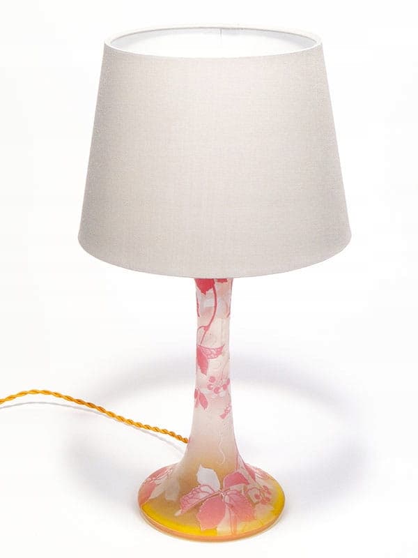 Lampa stołowa Daum Nancy, szkło kameliowe różowy biały żółty, Francja, początek XX w. - 369577