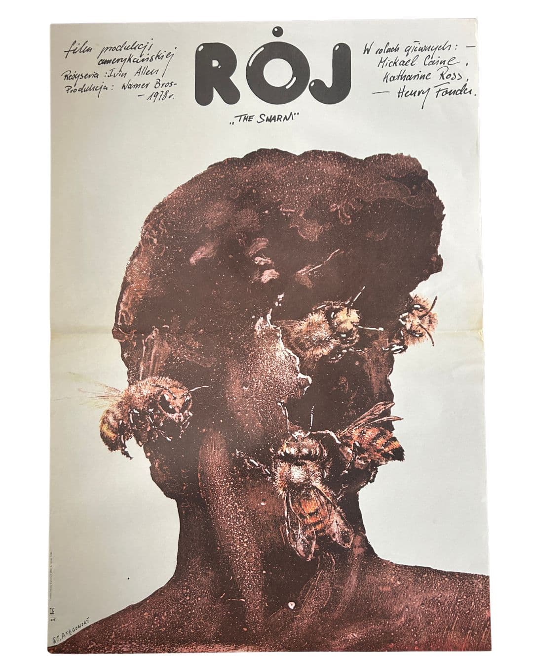 Plakat filmowy Rój, 98x67 cm, papier brązowy, art. A. Pągowski, Polska, lata 80.