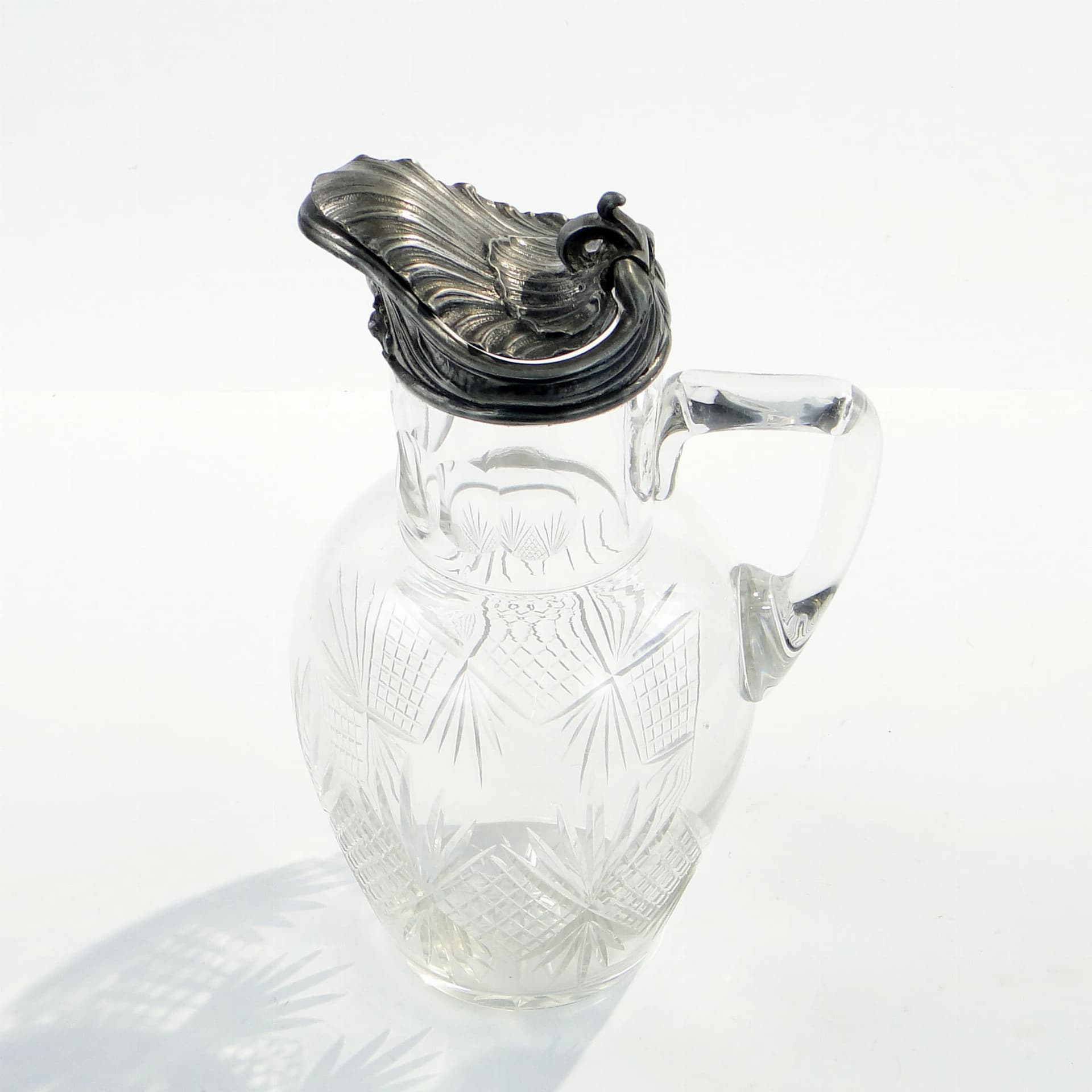 Dzban w stylu rokoko, przezroczysty kryształ, srebrny metal, Francja, XIX w. - 369801